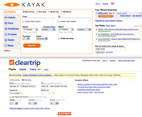 kayak and cleartrip